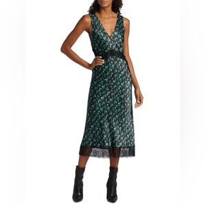 Rails Black and Green Floral Midi Dress with lace details size M